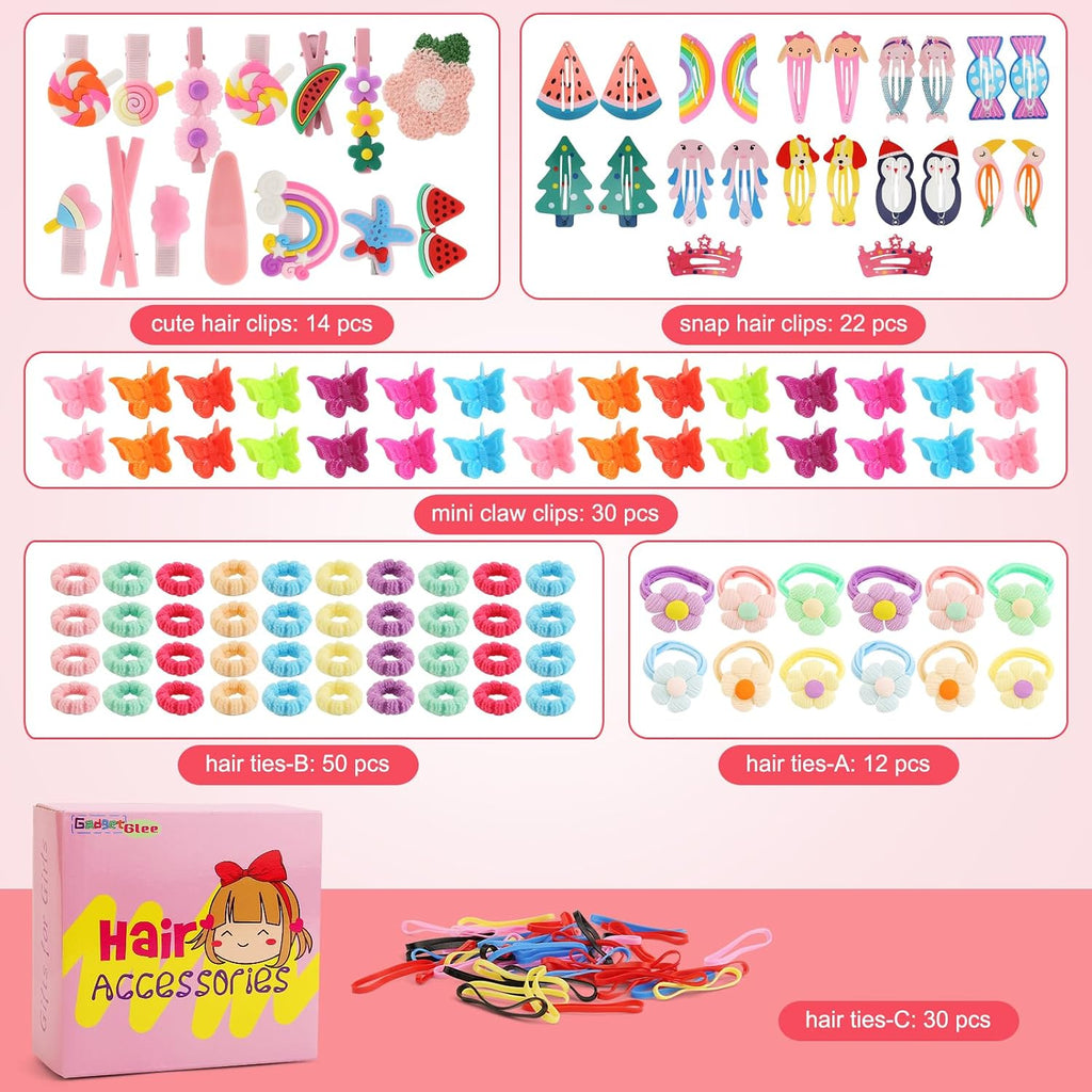 Toddler Girls Hair Accessories Kit, Little Girl Hair Clips Set Hair Stuff Kids Hair Ties Accessory Kits Variety Pack