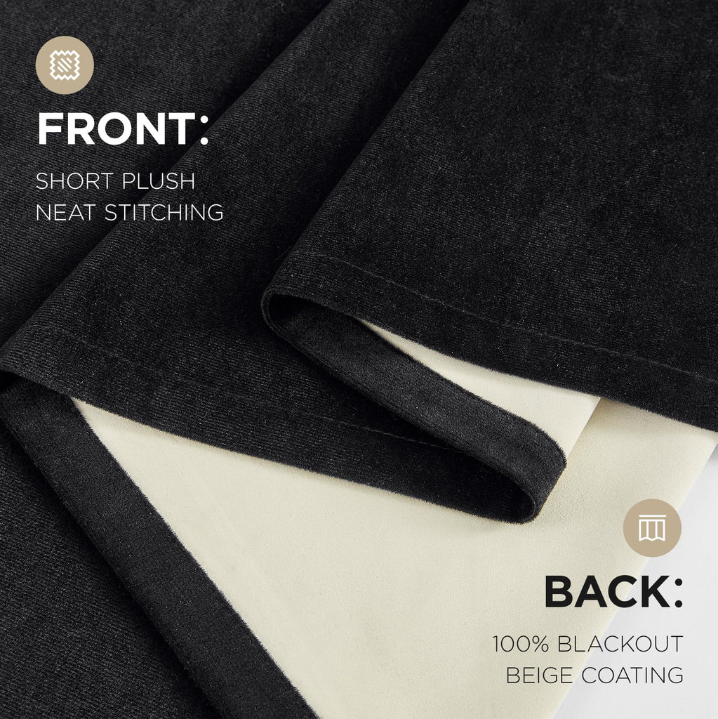 100% Blackout Curtains Velvet Black Out Curtain 84 Inch Drapes Living Room, Heat and Light Blocking, Thermal