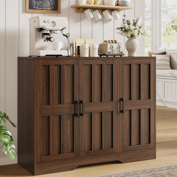 Modern Farmhouse Buffet Cabinet with Storage, 42" Large Sideboard Storage Cabinet with 3 Barn Doors, Coffee Liquor