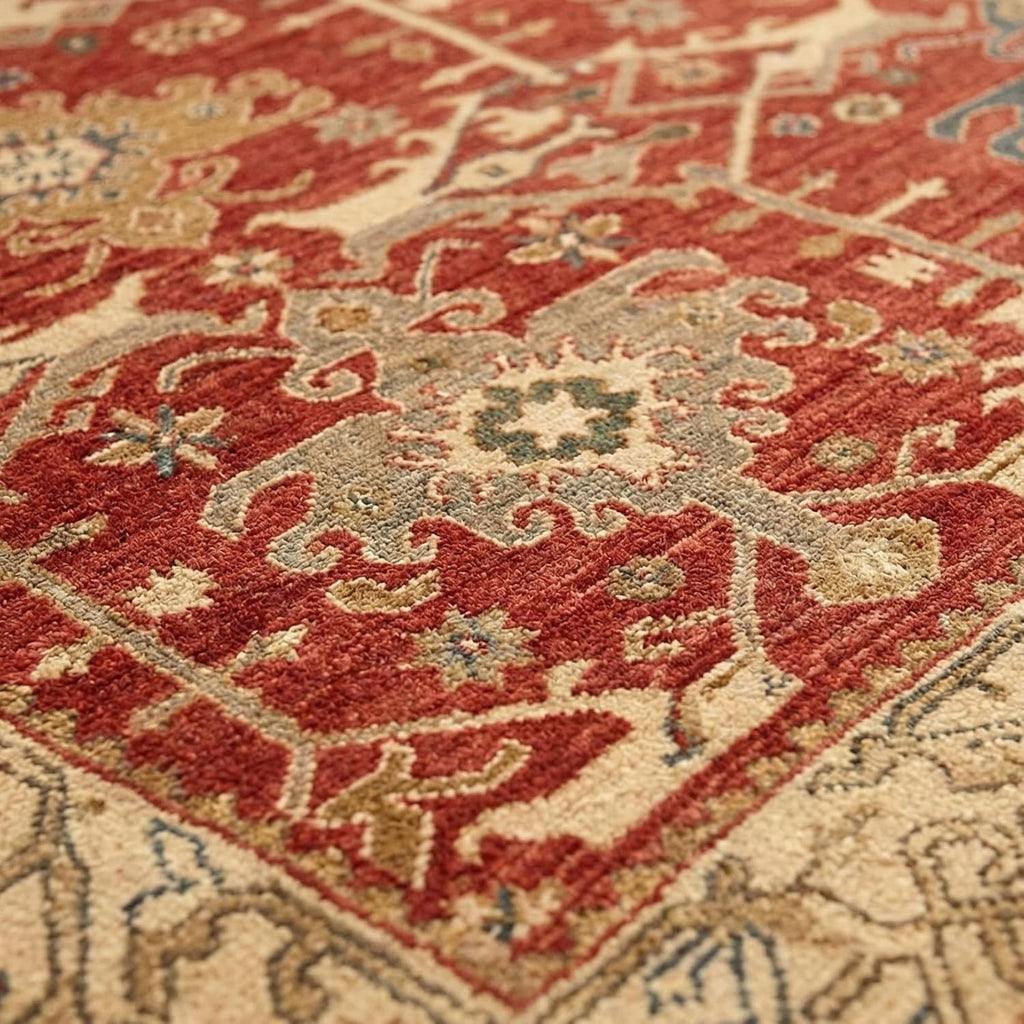 Traditional Handmade Wool Area Rug - Oriental Medallion Floral Pattern, Vintage Classic Bordered - Thick Plush Pile