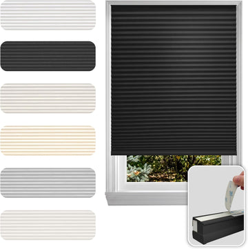 No Drill Cordless Cellular Shade, Black, 19" W x 64" H
