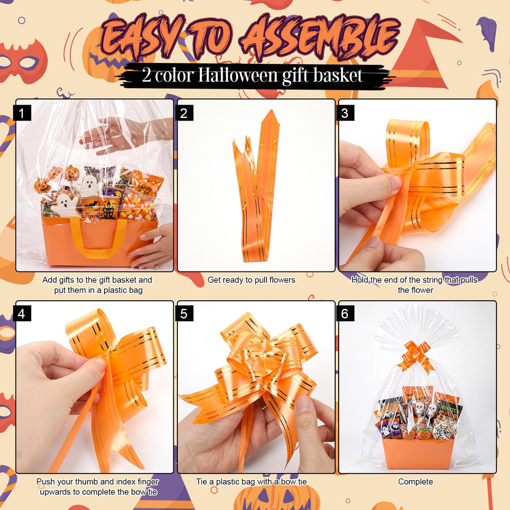 12 Pcs Halloween Paper Gift Basket Empty with Transparent Bag&Bow