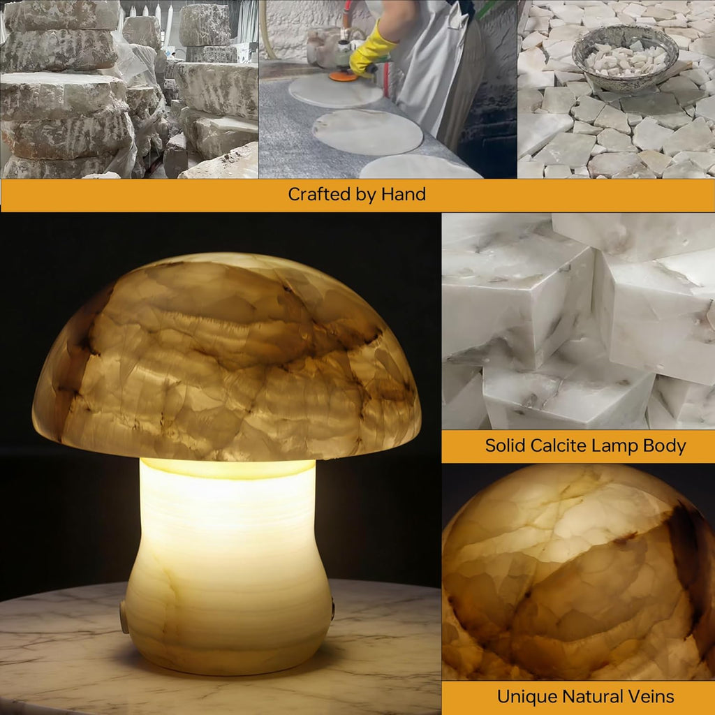 Natural Dolomite Marble Mushroom Lamp,Natural Gemstone Table Lamp Unique Crystal Veins Three-Color Temperature