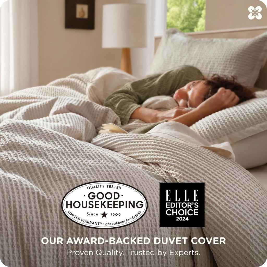 Cotton Duvet Cover Queen - 100% Cotton Waffle Weave Linen Color Duvet Cover Queen, PureWoven Breathable Bedding Set