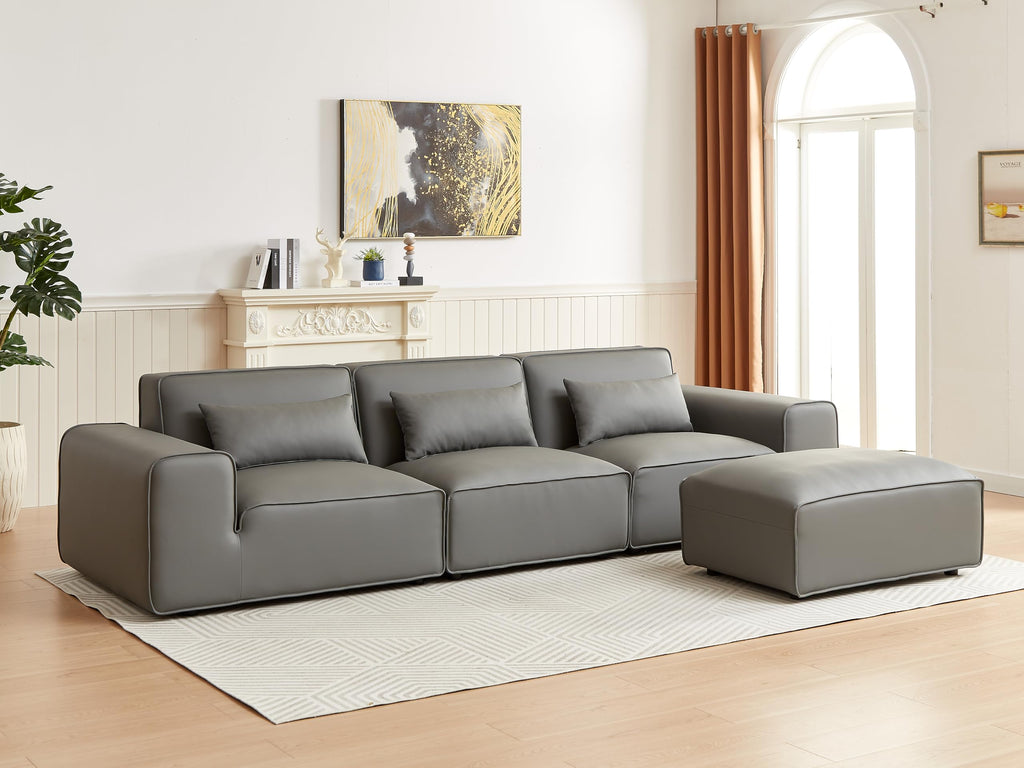 134" Oversized Minimalist-Modern Modular Sectional Sofa, Low Profile Feather Deep Seats Upholstered in Imitation