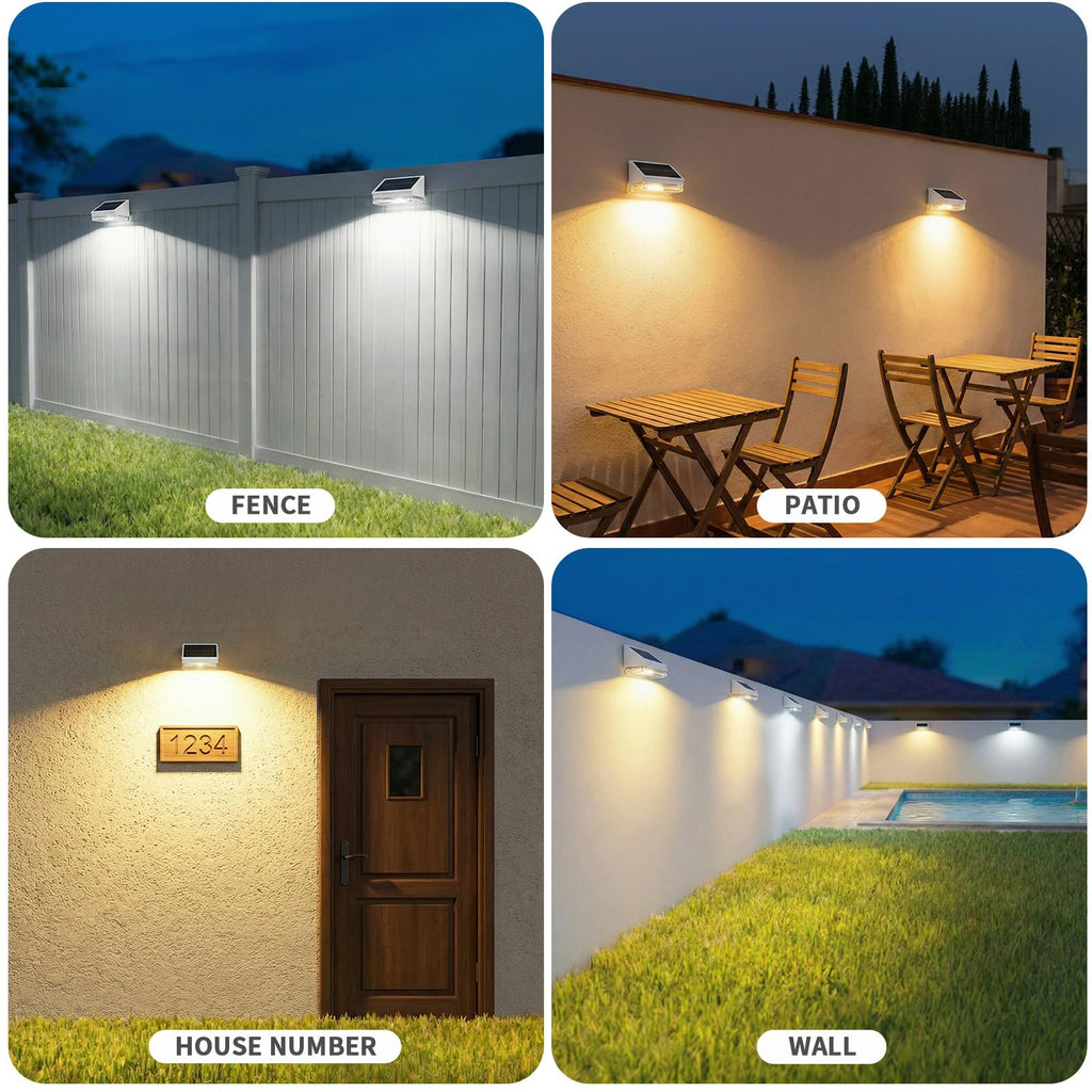 Solar Fence Lights 16 Pack, Outdoor Solar Lights with 3 Color Temperatures, IP65 Waterproof Wide-Angle LED Lighting