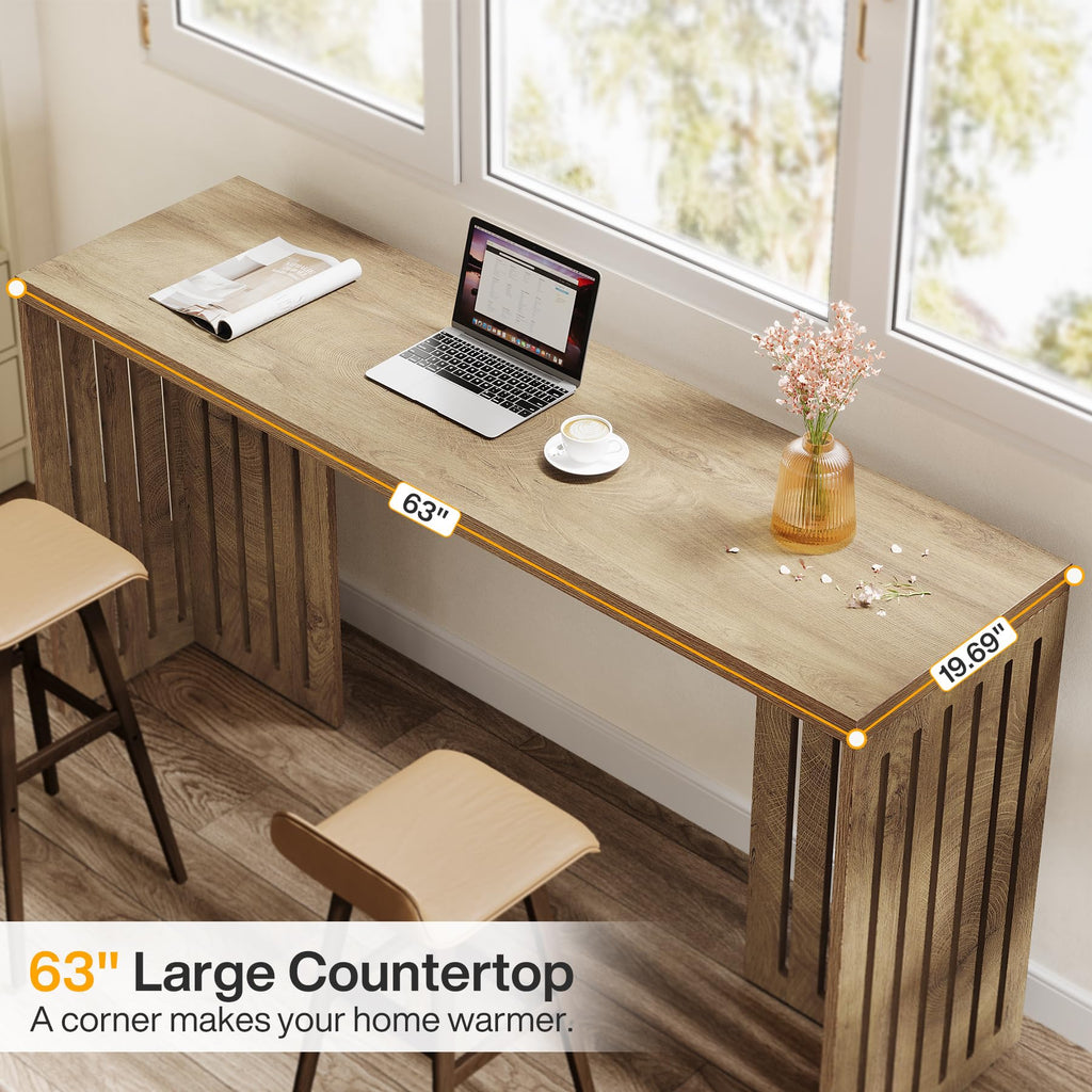 63-Inch Bar Table with Louvered Base, Natural