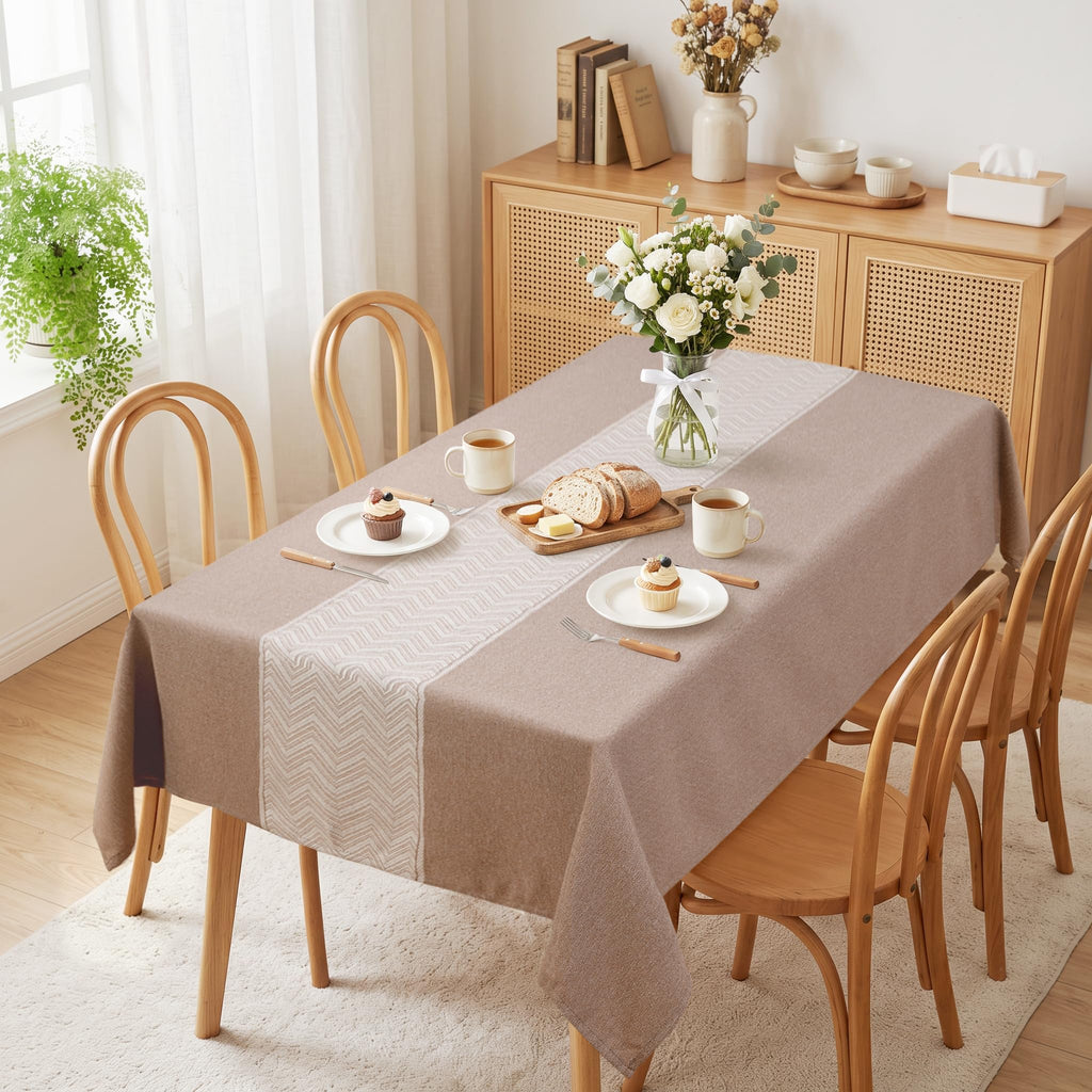 Rustic Rectangle Tablecloths, Farmhouse Cotton Linen Waterproof Burlap Table Cloth, Wrinkle Stain Resistant Washable