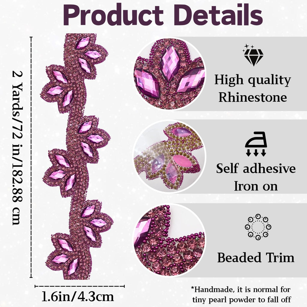 Purple Self Adhesive Rhinestone Ribbon Crystal - 2 Yards