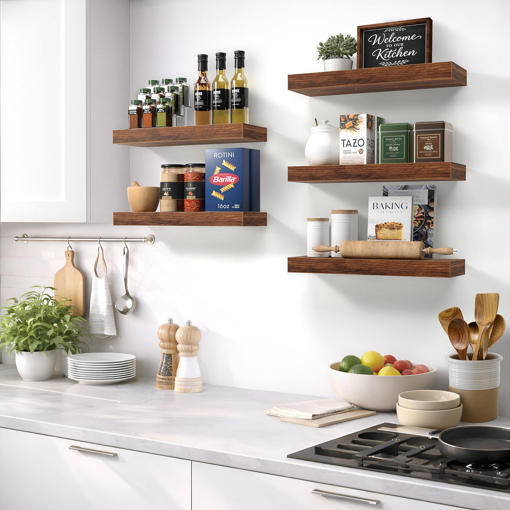 16 Inch Floating Shelves for Wall (2 Pack, Walnut)