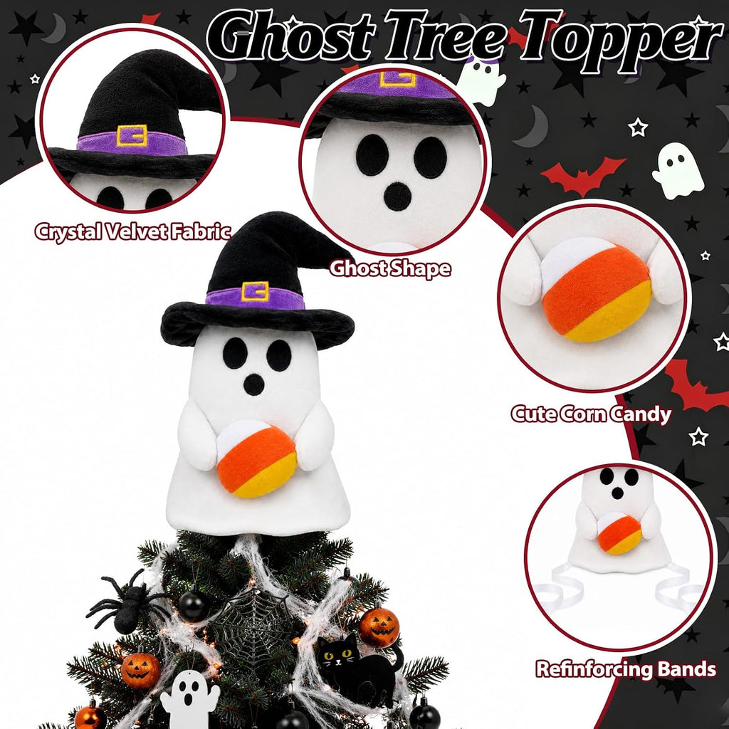 11'' Halloween Ghost Tree Topper with Witch Hat and Candy Corns