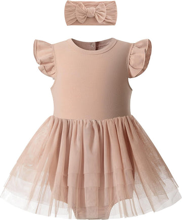 Organic Cotton Baby Girls Tutu Dress Baby's Tulle Dress with Headband Outfit Set