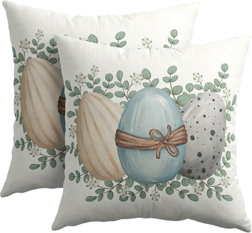 Easter Pillow Covers 18x18 Spring Throw Pillow Covers Rustic Cute Eggs Pillowcase Linen Decoration Farmhouse - Set of 2