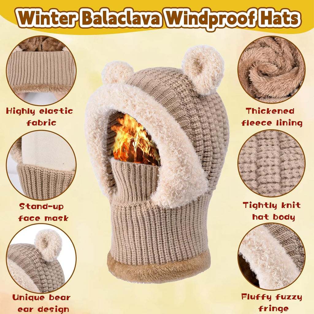 Kids Winter Balaclava Windproof Hats Gloves Set in-1 Fleece Lined Hooded Scarf & Face Mask -8