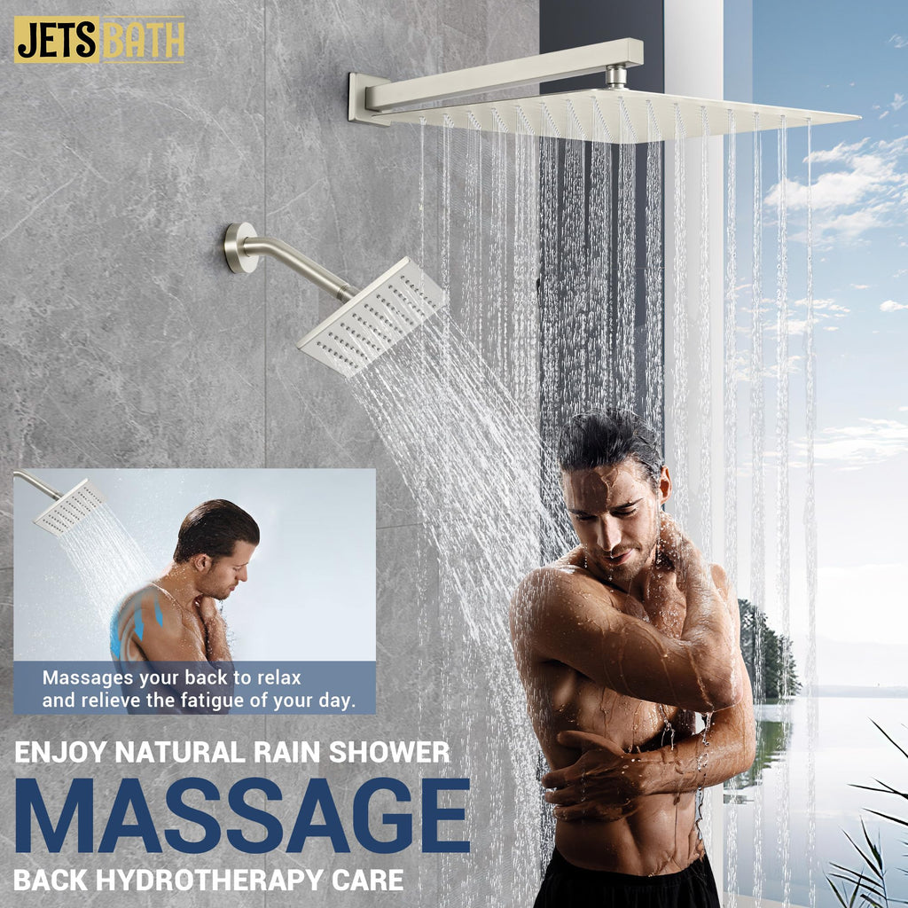 16" Thermostatic Dual Rainfall Head Brushed Nickel Shower System