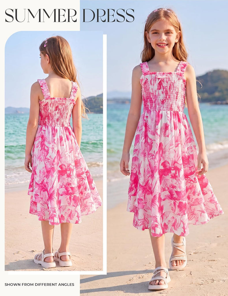 Girls Hawaiian Tropical Maxi Dress Floral Summer Beach Sundress