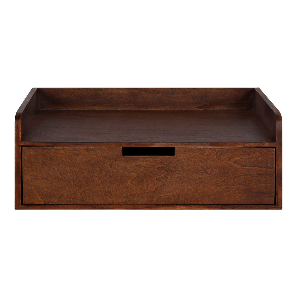 Kitt Modern Floating Wall Shelf Side Table with Drawer, 18" x 12" x 6.5", Walnut