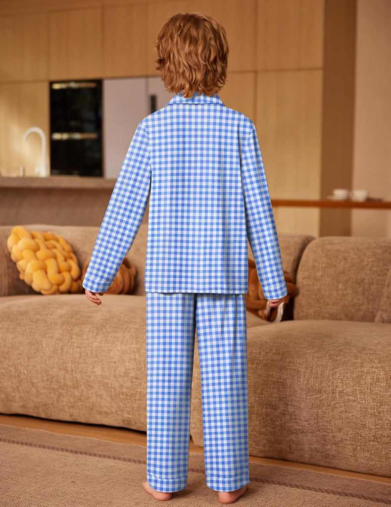 Boys Pajamas Set Long Sleeve Button-Down Sleepwear 2 Piece Pjs Set for Boys