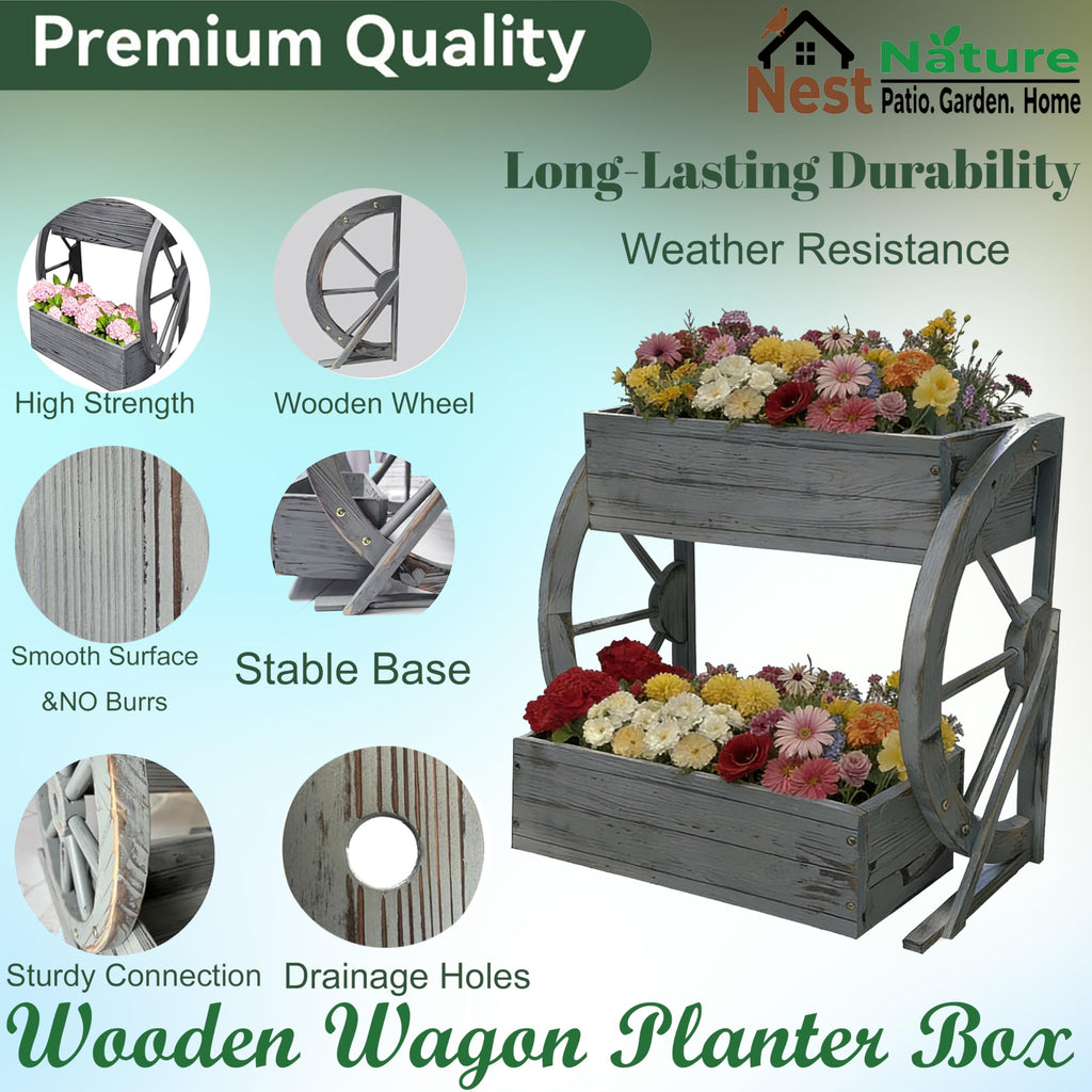 Wooden Wagon Planter Box|Rustic Planter Use On Indoor&Outdoor