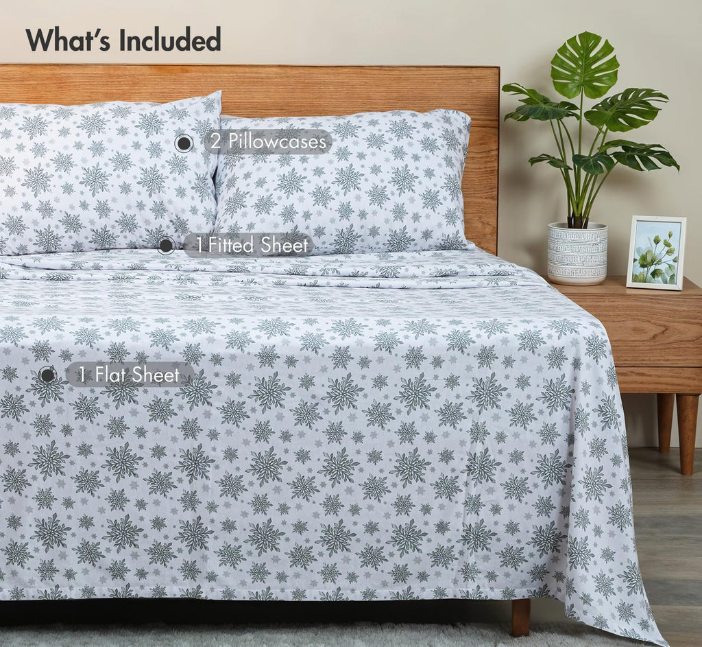 100% Organic Cotton Flannel Sheets Cal King Size Set, Crystal Noir