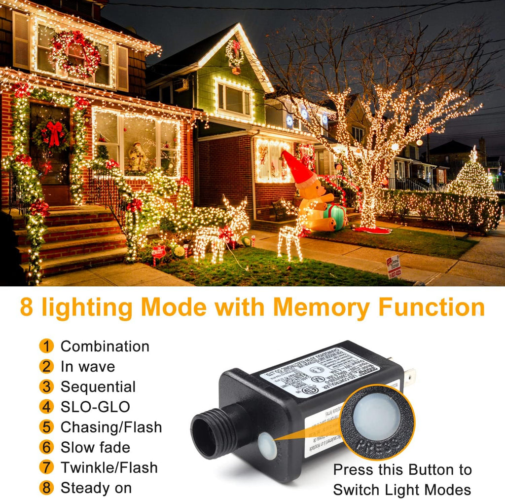 1000 Led Christmas Lights Outdoor, 8 Lighting Modes Waterproof