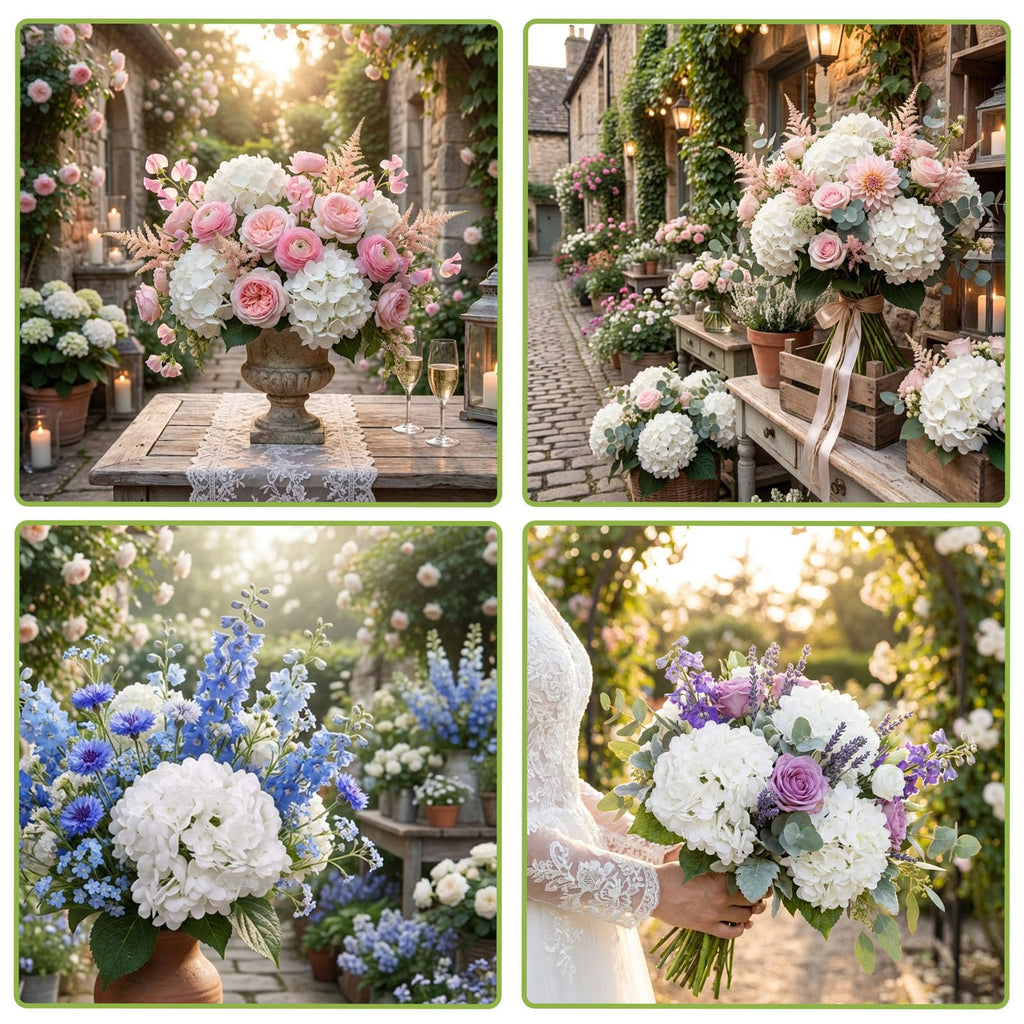 4pcs White Hydrangea Artificial, 21in Real Touch Hydrangeas, Lifelike Fake Hydrangea Flower Decor Party Floral