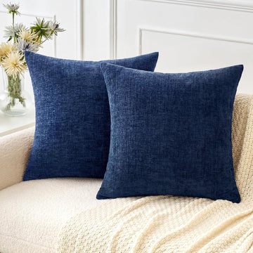 Soft Chenille Euro Throw Pillow Covers Navy Blue 24x24 Pack of 2