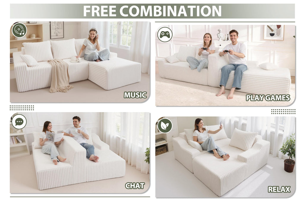 94'' Cloud Sectional Couch, Boneless Sofa with Deep Seat, Modular Comfy L-Shape Couch with Chaise Bedroom, No