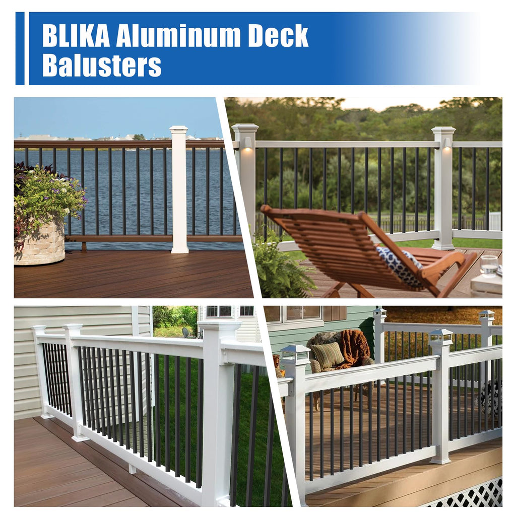 100 Pack 26" Square Aluminum Deck Balusters, 3/4" Black Aluminum Deck Spindles with Anti-UV Black Baluster