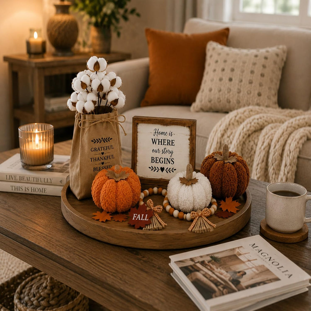 Fall Decor Set, Cozy Autumn Decorations with Pumpkins - Set of 8