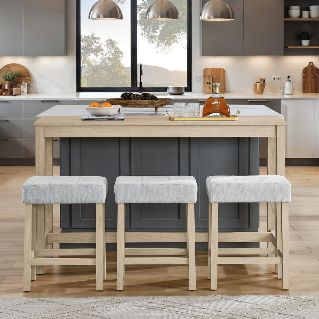Industrial 3-Person Counter Height Bar Table Set with Power Outlet, 4-Piece Dinette Set with Padded Seat Stools