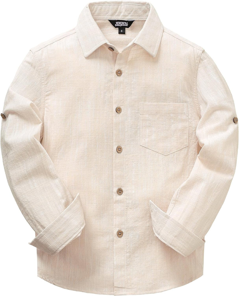 Boys Button Down Shirt Roll-Tab Long Sleeve Dress Shirts