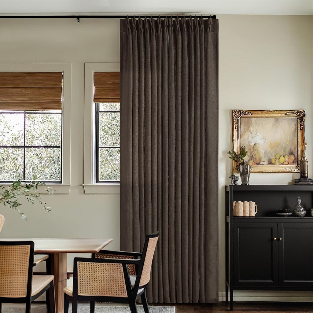 Dark Chocolate Pinch Pleated Linen Curtains 2 Panels for Living Room Bedroom Memory Training Shaped Semi Sheer Pleat