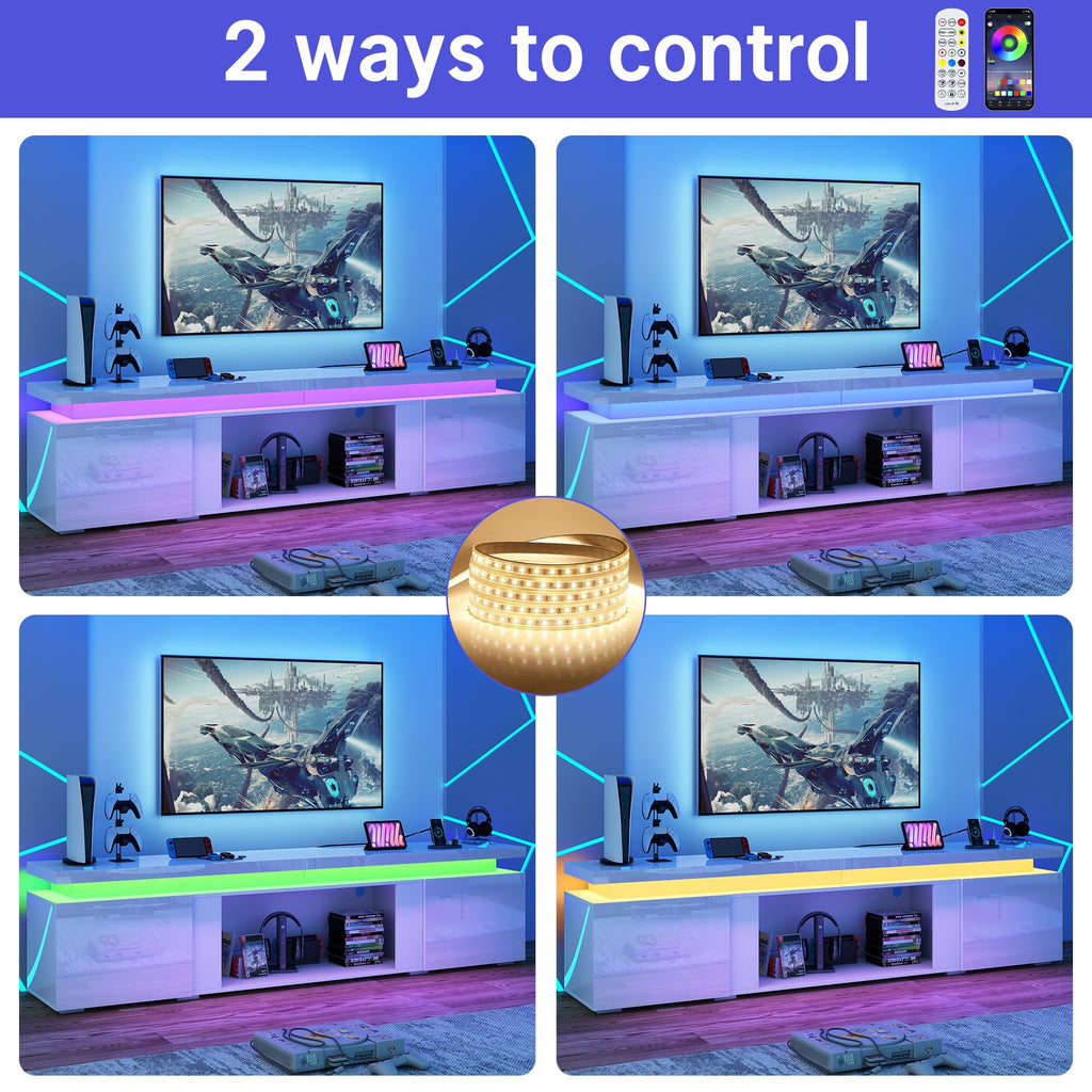 71Inch LED TV Stand for 80Inch TV, Modern TV Stand with Power Outlet, High Gloss TV Console Entertainment Center with