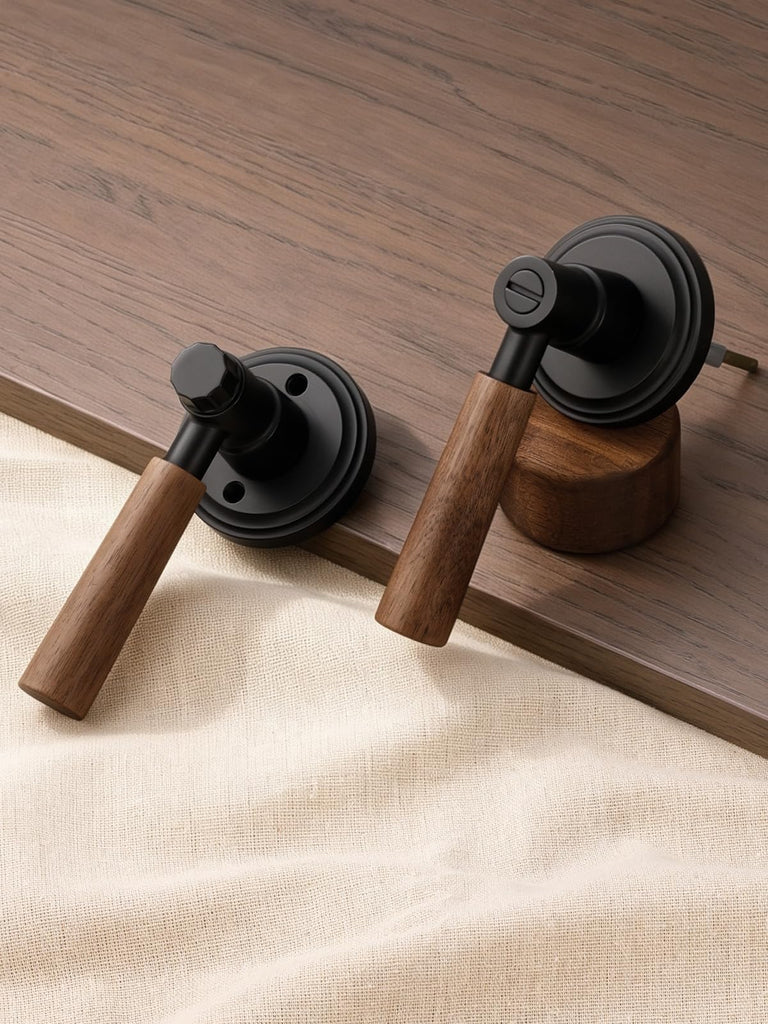 Door Handle Black Keyless Privacy Wood Door Lever, 1 Pack