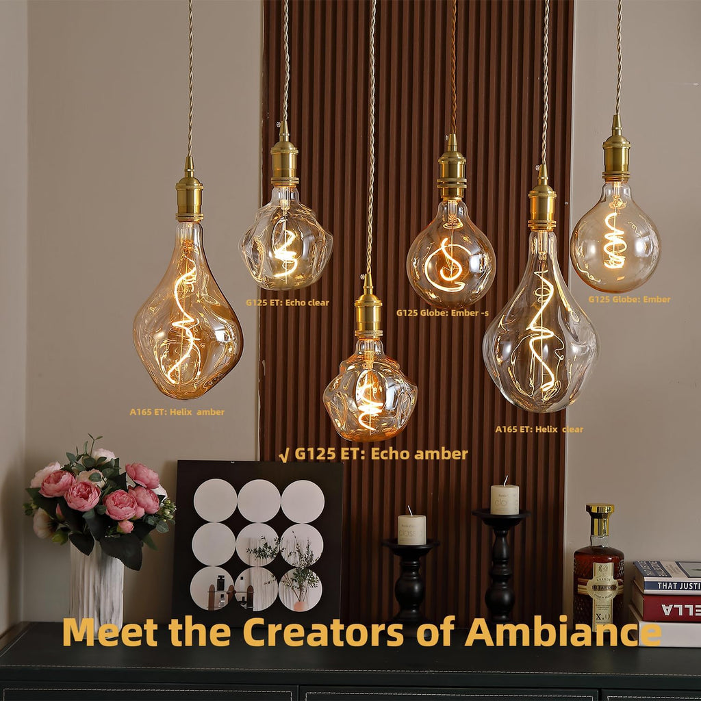 G125 Oversized Alien-Shaped LED Edison Bulb, 2200K Amber Glass 5W E26,1PK