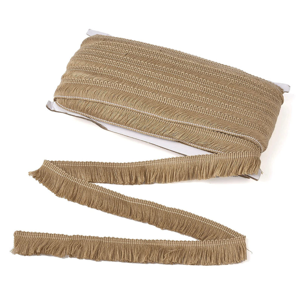 MegaPet Polyester Fringe Tassel Lace Trim 1 Inch x 82 Feet Chainette Fringe Fibre Trim Tan for Sewing Quilting