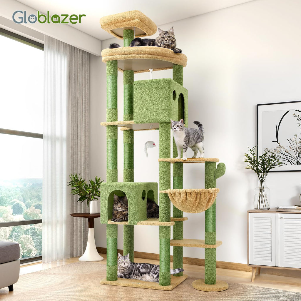 Cactus Giant Cat Tree for Indoor Large Cats, 83in, Green