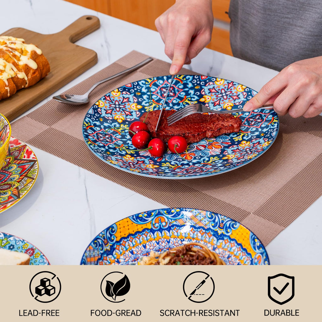 Dinnerware Set, Service for 4, Plates and Bowls Set, Ceramic Dishes Set for 4, Microwave and Dishwasher Safe, Scratch