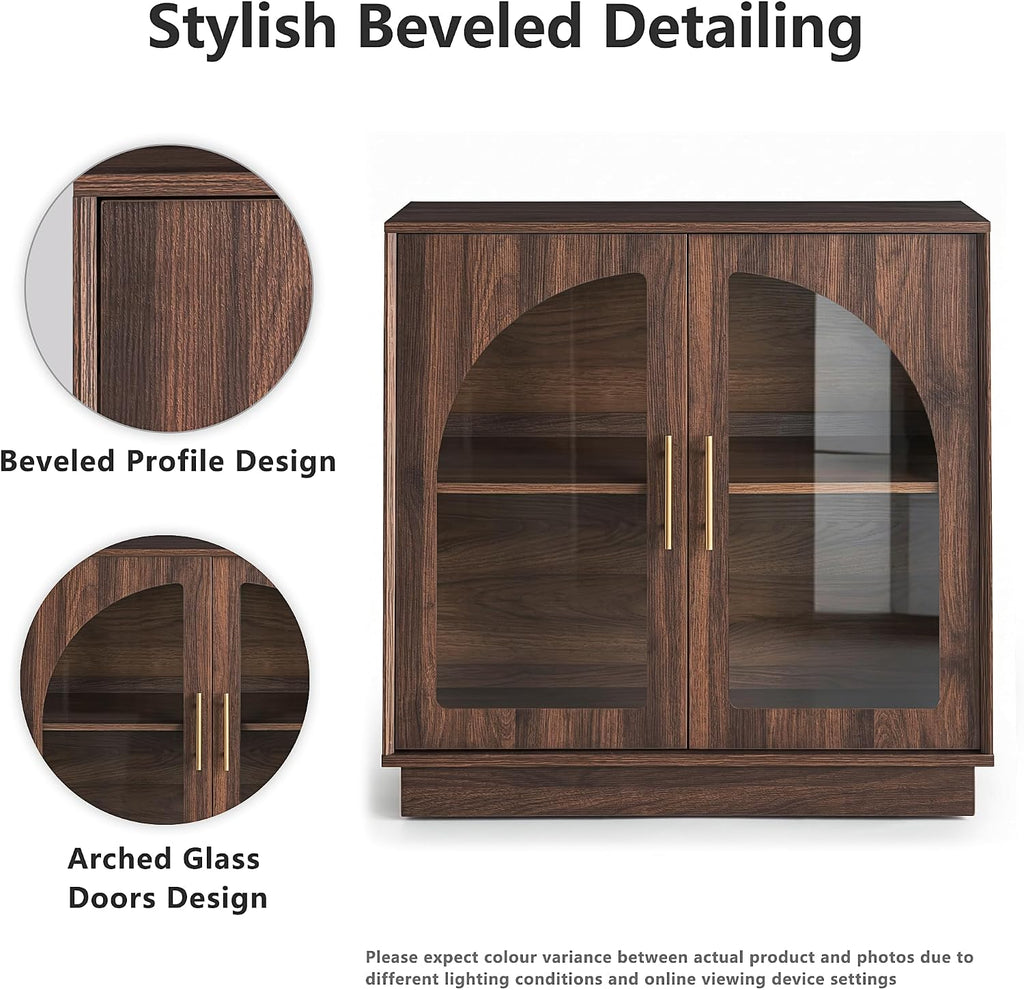 31.5" Sideboard Buffet Cabinet with Arched Glass Doors | Modern Accent Cabinet, Modular Media Console with Storage