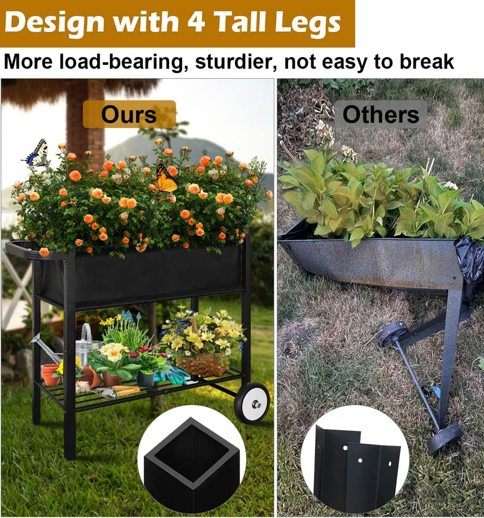 Raised Garden Bed with Legs, Planter Box Outdoor with Wheels | 31'' Tall Elevated Garden Bed for Gardening Patio