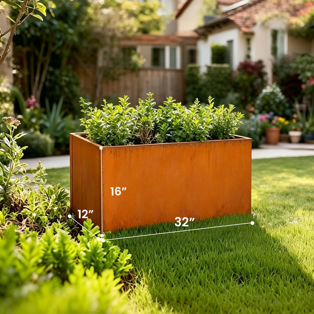 Corten Steel Planter Box 32" L x 12" W x 16" H Rectangular Outdoor Planter