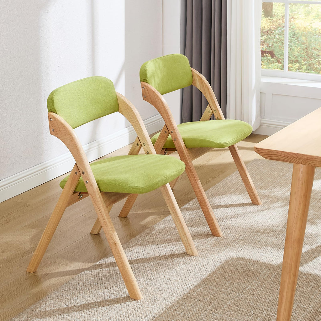 6-Pack Folding Chairs with Cushion, Linen Padded Foldable Chairs, Raw Wood Frame, Ideal for Indoor/Outdoor Use