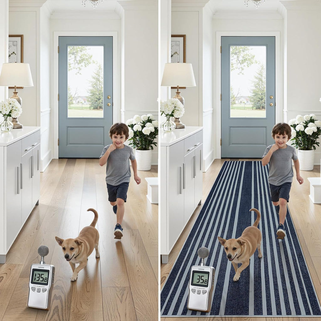 Striped Blue Runners s, 2. Washable Bathroom Runner with Rubber Backed, Non Slip Soft Low Pile Indoor Floor Carpet