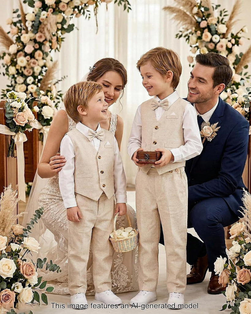 Boy Suit Cotton Linen Tuxedo Clothes Set Baby Formal Outfit