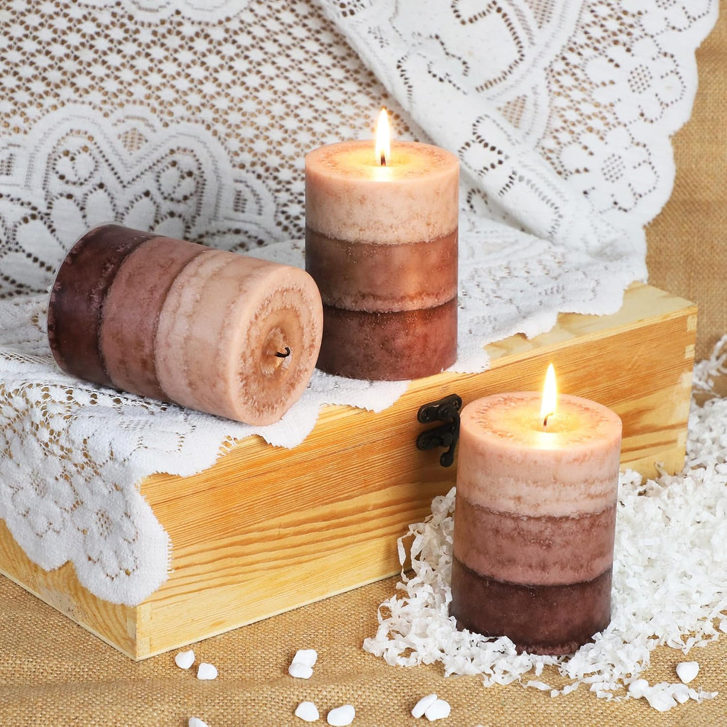 Coffee Pillar Candles, Aromatherapy Scented Candles, 35+ Hours Burn Long Lasting Tall 3x4 Inch Dripless - Set of 3