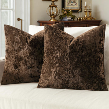 Fall Velvet Throw Pillow Cover Brown 20x20 inch Set of 2