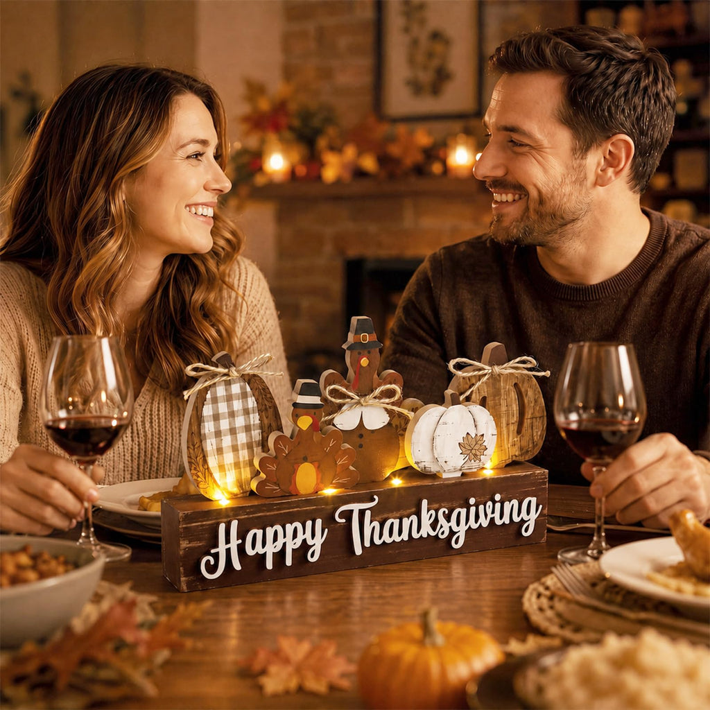 Thanksgiving Turkey Decor, Light up Farmhouse Fall Table Sign