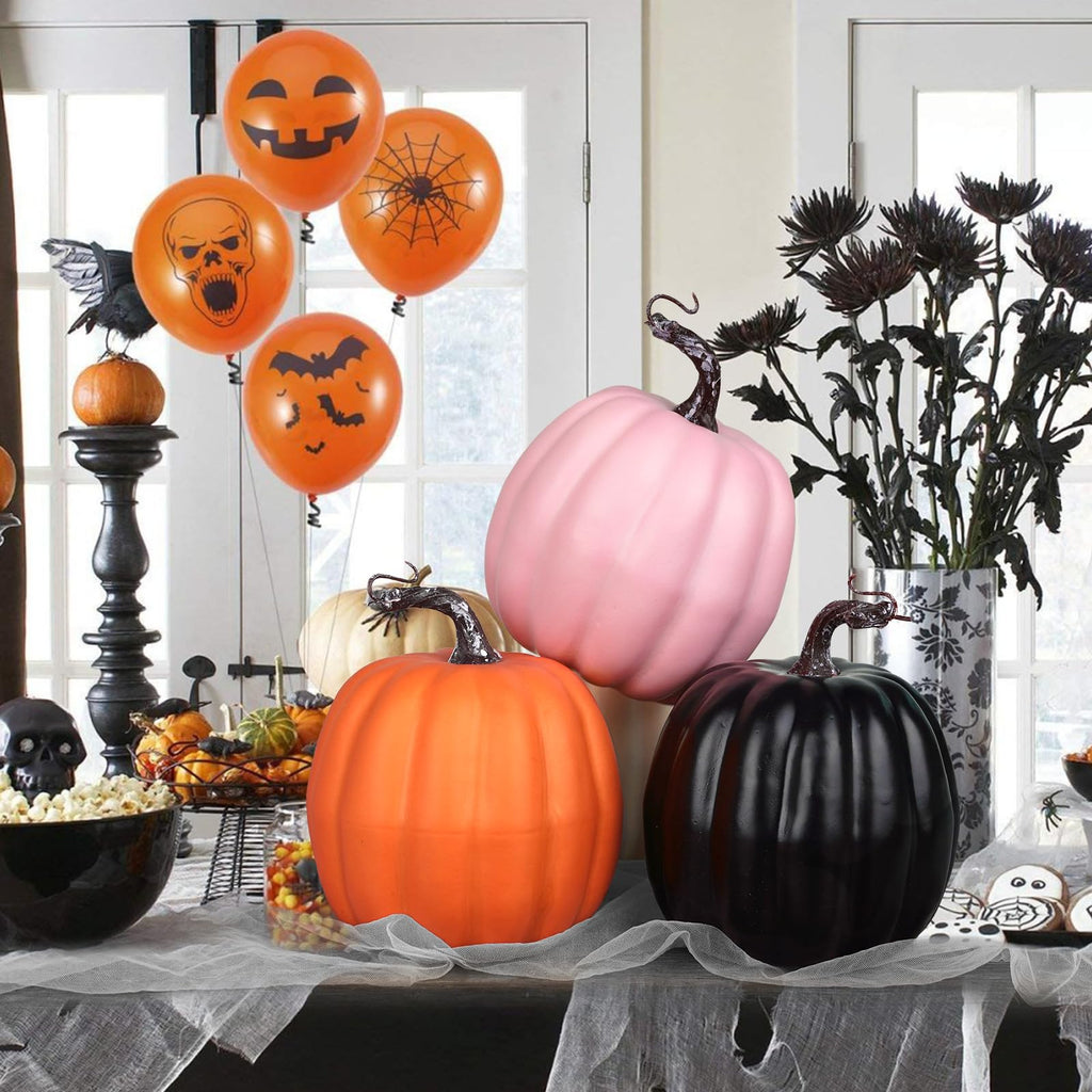 6 Inch Large Artificial Pumpkins, 4PCS Big Colorful Pumpkins Faux Foam Harvest Pumpkins for Fall Autumn Thanksgiving