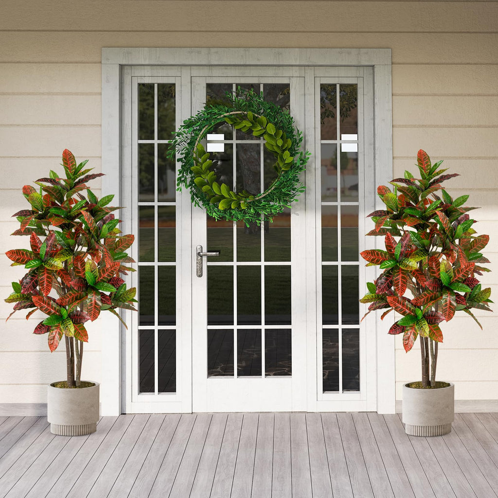 5 FT Tall Artificial Croton Palm Tree, 2 Pack Lush Faux Tree in Pot